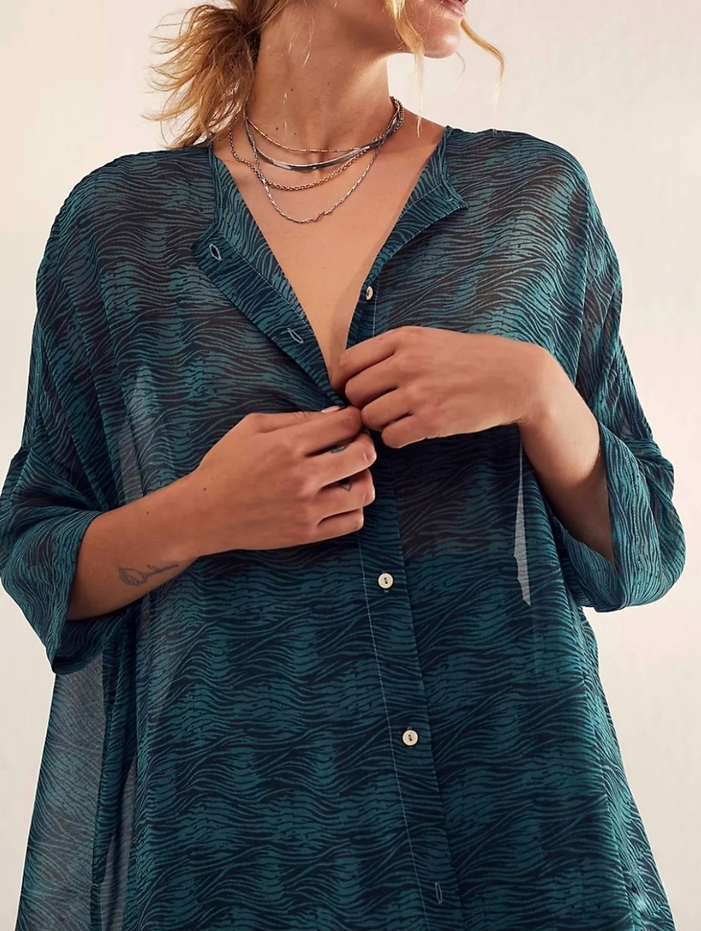 Free People | Intimately More Chill Sleep Shirt Large Deep Sea Combo